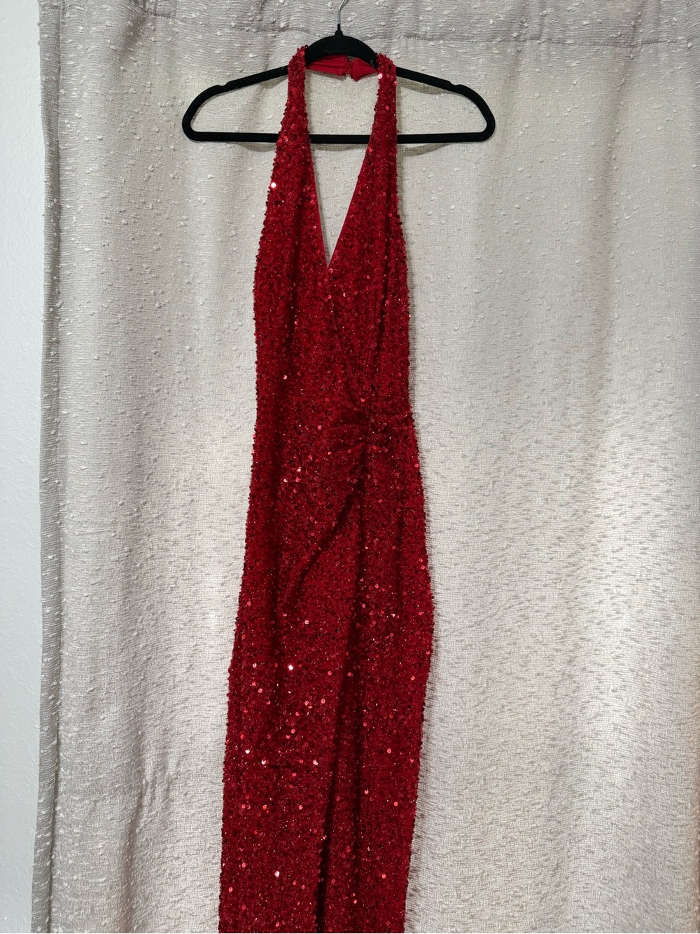 Fashion Nova Red Sequin Backless Halter Gown